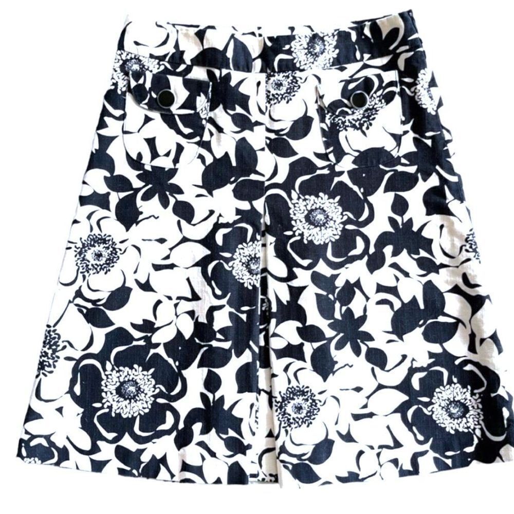 MERONA Women's A-Line Mini Skirt Floral Pattern In Black & White Size 4 NEW